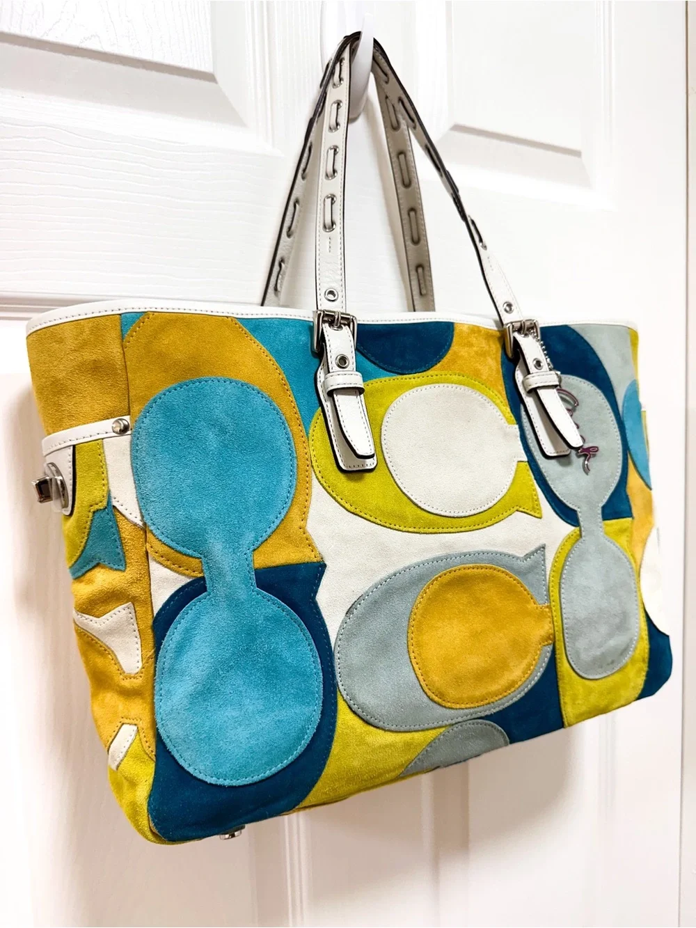 Coach Gallery Tote Optic Signature‎ Suede Patchwork Multicolor Bag Ltd Edition